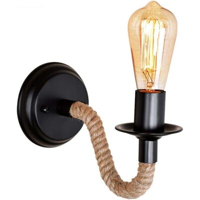 OEM Negro - Metal, Cuerda De Cáñamo - Casquillo E27 (bombilla No Incluida) - Estilo Retro - 26 X 16 X 13 Cm - Ideal Para Balcón O Dormitorio OEM Negro - Metal, Cuerda De Cáñamo - Casquillo E27 (bombilla No Incluida) - Estilo Retro - 26 X 16 X 13 Cm - Ideal Para Balcón O Dormitorio