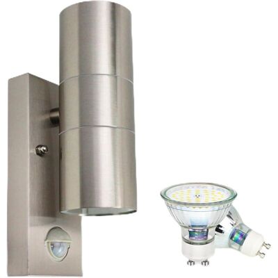 OEM Aplique De Exterior Crezuo Con Sensor De Movimiento Pir, Ip44, Acero Inoxidable, Con 2 Bombillas Gu10 De 5 W, Luz Blanca Cálida/3000 K.-crezuo OEM Aplique De Exterior Crezuo Con Sensor De Movimiento Pir, Ip44, Acero Inoxidable, Con 2 Bombillas Gu10 De 5 W, Luz Blanca Cálida/3000 K.-crezuo