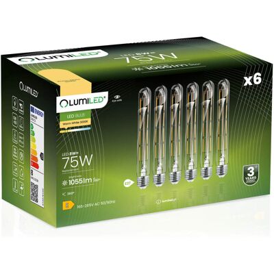 OEM 6 Bombillas Led E27 Tubulares T30 De 8w = 75w, 1055lm, 3000k, Luz Cálida, 360°, Filamento Lumiled OEM 6 Bombillas Led E27 Tubulares T30 De 8w = 75w, 1055lm, 3000k, Luz Cálida, 360°, Filamento Lumiled