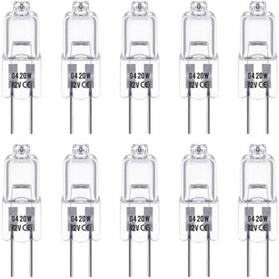 FOCTRO Halogenglühlampen G4, Bombilla Halógena De Base De Estilete De 12 V, 20 W, Blanco Cálido 2800 K, Regulable, Bombilla Halógena De Baja Tensión G4, Bombilla Halógena Cápsula Transparente, Pack De 10. FOCTRO Halogenglühlampen G4, Bombilla Halógena De Base De Estilete De 12 V, 20 W, Blanco Cálido 2800 K, Regulable, Bombilla Halógena De Baja Tensión G4, Bombilla Halógena Cápsula Transparente, Pack De 10.