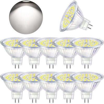 FOREHILL Bombilla Led Gu5.3 Para Faros, Blanco Frío 6000k, Mr16 Led 12v 5w (equivalente A Halógena De 50w), Foco Led No Regulable, Paquete De 10 FOREHILL Bombilla Led Gu5.3 Para Faros, Blanco Frío 6000k, Mr16 Led 12v 5w (equivalente A Halógena De 50w), Foco Led No Regulable, Paquete De 10