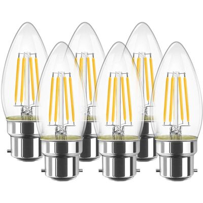JUSCH Bombilla Led De Filamento C35 B22 De 4 W - Bombilla Tipo Vela - Blanco Cálido De 2700 K, 470 Lm, 80 Ra - No Regulable (paquete De 6) JUSCH Bombilla Led De Filamento C35 B22 De 4 W - Bombilla Tipo Vela - Blanco Cálido De 2700 K, 470 Lm, 80 Ra - No Regulable (paquete De 6)