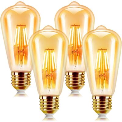 OEM Paquete De 4 Bombillas Led Vintage E27, Estilo Edison Retro, 6w, Led Decorativas E27, Blanco Cálido (2200k), No Regulables, Paquete De 4 - Crezuo OEM Paquete De 4 Bombillas Led Vintage E27, Estilo Edison Retro, 6w, Led Decorativas E27, Blanco Cálido (2200k), No Regulables, Paquete De 4 - Crezuo