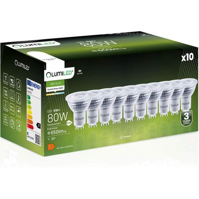 OEM 10 Bombillas Led Gu10 Tipo Foco Par16 De 8w = 80w, 650lm, 4000k, Neutro, Regulable A 36°, Lumiled OEM 10 Bombillas Led Gu10 Tipo Foco Par16 De 8w = 80w, 650lm, 4000k, Neutro, Regulable A 36°, Lumiled