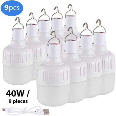 Bombillas Led Recargables De 40 W, 3 Modos, Paquete De 9, Usb Para Uso Doméstico De Emergencia - Kzq Bombillas Led Recargables De 40 W, 3 Modos, Paquete De 9, Usb Para Uso Doméstico De Emergencia - Kzq