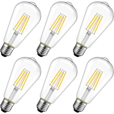 SHYF Paquete De 6 Bombillas Led Edison Vintage De Filamento, 8 W, Casquillo E27, St64, 2700 K, Luz Blanca Cálida, No Regulables. SHYF Paquete De 6 Bombillas Led Edison Vintage De Filamento, 8 W, Casquillo E27, St64, 2700 K, Luz Blanca Cálida, No Regulables.