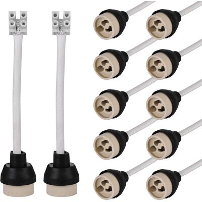 JUSCH Portalámparas Gu10 De Cerámica: Cable De Silicona De Calidad De 15 Cm/10 Mm, Portalámparas Gu10, Conector Gu10 Para Bombilla Gu10 De 0 A 250 V, 3 A, 12 Unidades JUSCH Portalámparas Gu10 De Cerámica: Cable De Silicona De Calidad De 15 Cm/10 Mm, Portalámparas Gu10, Conector Gu10 Para Bombilla Gu10 De 0 A 250 V, 3 A, 12 Unidades