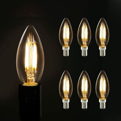 Gbly - E14 Led Blanco Cálido Bombilla : Pack De 6 Bombillas Vela Bombilla Vela Vintage 4w Sustituye 40 Vatios 2700k Filamento Bombilla Bombilla Vela De Cristal Para Candelabros, No Regulable Gbly - E14 Led Blanco Cálido Bombilla : Pack De 6 Bombillas Vela Bombilla Vela Vintage 4w Sustituye 40 Vatios 2700k Filamento Bombilla Bombilla Vela De Cristal Para Candelabros, No Regulable