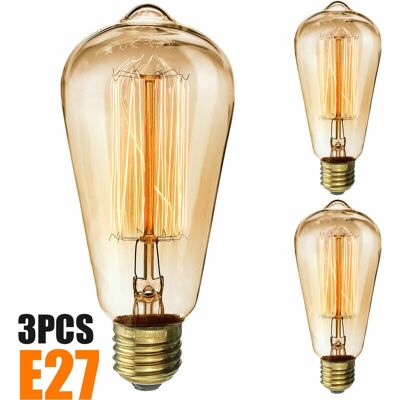 ZVD Paquete De 3 Bombillas Edison Vintage De 40 W, Filamento De Rosca E27 St64, Estilo Antiguo, Retro, Blanco Cálido, 3000 K, Ra 90, Vidrio Ámbar. ZVD Paquete De 3 Bombillas Edison Vintage De 40 W, Filamento De Rosca E27 St64, Estilo Antiguo, Retro, Blanco Cálido, 3000 K, Ra 90, Vidrio Ámbar.