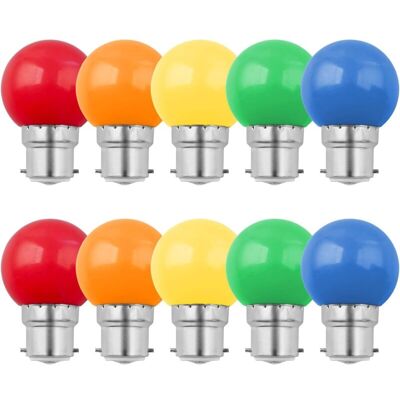 DPZO Paquete De 10 Bombillas Led De Colores B22 De 1w, Casquillo De Bayoneta, Equivalentes A Bombillas Incandescentes De 10w, Mini Bombillas Globo G45, Rojo, Verde, Azul, Naranja, Amarillo, Para Bodas, Hal DPZO Paquete De 10 Bombillas Led De Colores B22 De 1w, Casquillo De Bayoneta, Equivalentes A Bombillas Incandescentes De 10w, Mini Bombillas Globo G45, Rojo, Verde, Azul, Naranja, Amarillo, Para Bodas, Hal