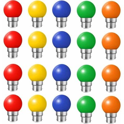 DPZO Paquete De 20 Bombillas Led B22 De Bayoneta (2 W), Multicolores, Irrompibles, Equivalentes A 20 W. DPZO Paquete De 20 Bombillas Led B22 De Bayoneta (2 W), Multicolores, Irrompibles, Equivalentes A 20 W.