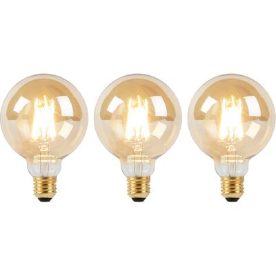Luedd - Set De 3 Bombillas Led E27 Regulables Con Luz Cálida G95 Doradas 8w 806lm 2000-2700k Luedd - Set De 3 Bombillas Led E27 Regulables Con Luz Cálida G95 Doradas 8w 806lm 2000-2700k