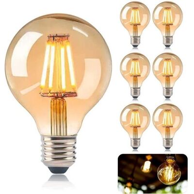 OEM Bombillas Led - E27 G80 - 4 Vatios - Luz Blanca Cálida 2700k - Cristal Ámbar - Paquete De 6 OEM Bombillas Led - E27 G80 - 4 Vatios - Luz Blanca Cálida 2700k - Cristal Ámbar - Paquete De 6