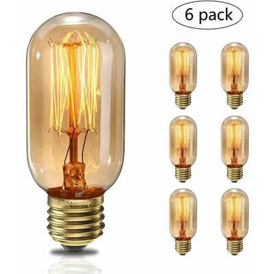 LUCKY-88 Lote De 6 Bombillas Incandescentes De 40 W, Estilo Edison Vintage, Color Blanco, Casquillo E27/t45, 220 V. LUCKY-88 Lote De 6 Bombillas Incandescentes De 40 W, Estilo Edison Vintage, Color Blanco, Casquillo E27/t45, 220 V.
