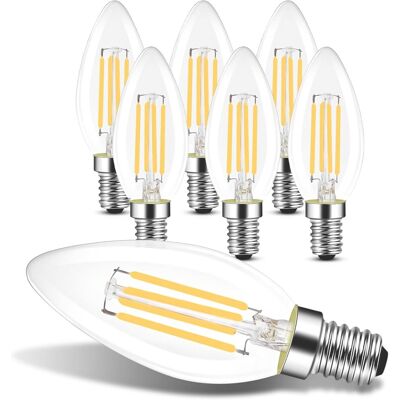 Gbly - 6 Piezas Bombillas Led E14 - Bombilla De Vela De 4w 2700k, Filamento Retro Edison C35, Bombilla De Vidrio Vintage De Ahorro De Energía, Luz Cálida Gbly - 6 Piezas Bombillas Led E14 - Bombilla De Vela De 4w 2700k, Filamento Retro Edison C35, Bombilla De Vidrio Vintage De Ahorro De Energía, Luz Cálida