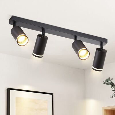 Foco Led De Techo Para Salón: Foco De Techo Negro Gu10 Con Focos Pivotantes, 4 Bombillas, Luz Para Cocina, Luz Para Pasillo, Focos De Techo De Metal Para Interiores, Sin Bombilla - Gbly Foco Led De Techo Para Salón: Foco De Techo Negro Gu10 Con Focos Pivotantes, 4 Bombillas, Luz Para Cocina, Luz Para Pasillo, Focos De Techo De Metal Para Interiores, Sin Bombilla - Gbly