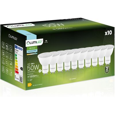 OEM 10 Bombillas Led Gu10 Tipo Foco Par16 De 6w = 50w, 580lm, 6500k, Luz Fría, 24°, 36°, 60°, Lumiled OEM 10 Bombillas Led Gu10 Tipo Foco Par16 De 6w = 50w, 580lm, 6500k, Luz Fría, 24°, 36°, 60°, Lumiled