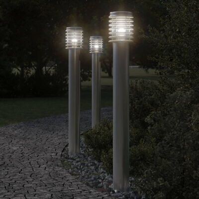 Lámpara de suelo exterior 3 uds acero inoxidable 110 cm vidaXL - Plateada Lámpara de suelo exterior 3 uds acero inoxidable 110 cm vidaXL - Plateada