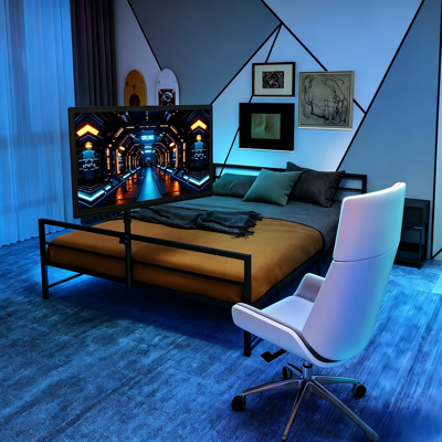 JHY DESIGN Cama Gaming Negra Con Soporte Ajustable, Iluminación Led Y Cestas De Almacenamiento Debajo. Cama Grande De Metal, De 206 Cm De Largo. JHY DESIGN Cama Gaming Negra Con Soporte Ajustable, Iluminación Led Y Cestas De Almacenamiento Debajo. Cama Grande De Metal, De 206 Cm De Largo.