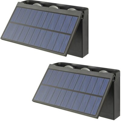 OEM Juego De 2 Luces Solares Led Para Jardín (6 Apliques De Pared), Iluminación Ambiental, Focos Para Vallas, Luz Cálida. OEM Juego De 2 Luces Solares Led Para Jardín (6 Apliques De Pared), Iluminación Ambiental, Focos Para Vallas, Luz Cálida.