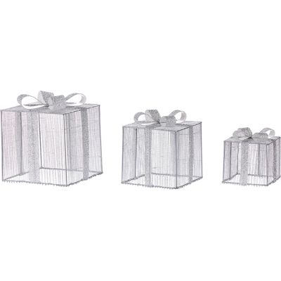 BELIANI Conjunto De Decoraciones Led De Interior Exterior Navidad Accesorio 3 Regalos Luces Iluminación Metal Plateado Arnes BELIANI Conjunto De Decoraciones Led De Interior Exterior Navidad Accesorio 3 Regalos Luces Iluminación Metal Plateado Arnes