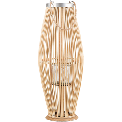 Beliani - Linterna De Bambú Madera Y Vidrio 72 Cm Interior Exterior Tejido Candelero Escandinavo Boho Tahiti Beliani - Linterna De Bambú Madera Y Vidrio 72 Cm Interior Exterior Tejido Candelero Escandinavo Boho Tahiti