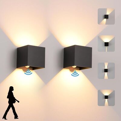 ABYSSE Juego De 2 Apliques De Pared Para Exteriores Con Sensor De Movimiento, Led Moderno De 12 W, Resistente Al Agua Ip65, Luz Blanca Cálida De 3000 K, Color Negro. ABYSSE Juego De 2 Apliques De Pared Para Exteriores Con Sensor De Movimiento, Led Moderno De 12 W, Resistente Al Agua Ip65, Luz Blanca Cálida De 3000 K, Color Negro.