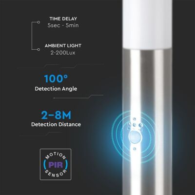 V-TAC Lámpara de pie de jardín 110cm acero inoxidable sensor movimiento V-TAC Lámpara de pie de jardín 110cm acero inoxidable sensor movimiento