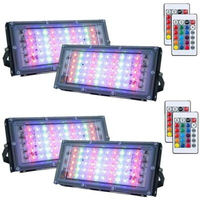 OEM Juego De 4 Focos Led Rgb Regulables Para Exteriores, Resistentes Al Agua Con Clasificación Ip66 Y Mando A Distancia, 16 Colores, 4 Modos De Iluminación Para Uso En Exteriores E Interiores (50 W). OEM Juego De 4 Focos Led Rgb Regulables Para Exteriores, Resistentes Al Agua Con Clasificación Ip66 Y Mando A Distancia, 16 Colores, 4 Modos De Iluminación Para Uso En Exteriores E Interiores (50 W).