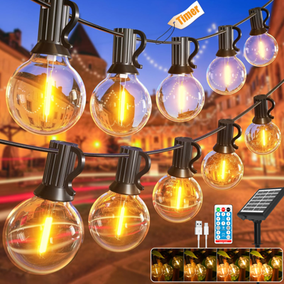 LZBARGON Cadena De Luz Solar Para Exteriores De 7 M, Lámpara Solar De Jardín Con Control Remoto Y 10 Bombillas Led G40, Carga Usb, 8 Modos, Ip44 (juego De 2) LZBARGON Cadena De Luz Solar Para Exteriores De 7 M, Lámpara Solar De Jardín Con Control Remoto Y 10 Bombillas Led G40, Carga Usb, 8 Modos, Ip44 (juego De 2)