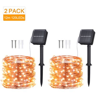 OEM Paquete De 2 Guirnaldas De Luces Solares Para Exteriores, 12 M, 120 Led, Impermeables, Con 8 Modos De Iluminación Para Jardín, Patio, Terraza, Hogar, Navidad, Bodas Y Fiestas - Blanco Cálido -crezuo OEM Paquete De 2 Guirnaldas De Luces Solares Para Exteriores, 12 M, 120 Led, Impermeables, Con 8 Modos De Iluminación Para Jardín, Patio, Terraza, Hogar, Navidad, Bodas Y Fiestas - Blanco Cálido -crezuo