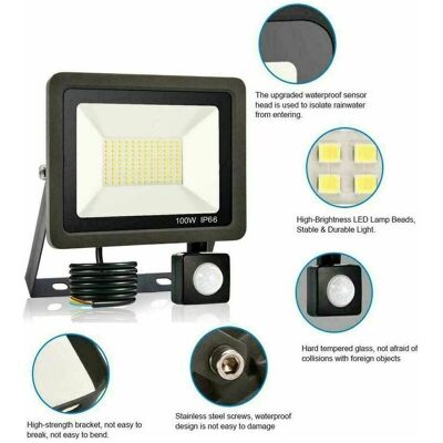 ABYSSE Xvx – Foco Con Sensor De Movimiento De 100 W – Resistente Al Agua Ip65 – Luz Blanca Fría De 60000 Lúmenes (lm) – Iluminación Exterior Para Jardines Y Garajes ABYSSE Xvx – Foco Con Sensor De Movimiento De 100 W – Resistente Al Agua Ip65 – Luz Blanca Fría De 60000 Lúmenes (lm) – Iluminación Exterior Para Jardines Y Garajes