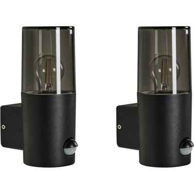BELIANI Conjunto De 2 Lámparas De Pared Exterior Con Sensor De Movimiento Iluminación Moderna De Aluminio Negro Elrick BELIANI Conjunto De 2 Lámparas De Pared Exterior Con Sensor De Movimiento Iluminación Moderna De Aluminio Negro Elrick