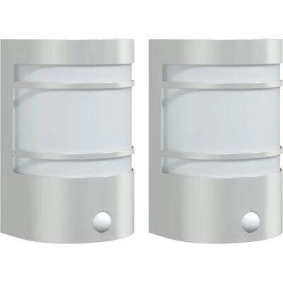 Aplique de exterior con sensor vidaXL 2 unidades acero inoxidable - Plateado Aplique de exterior con sensor vidaXL 2 unidades acero inoxidable - Plateado