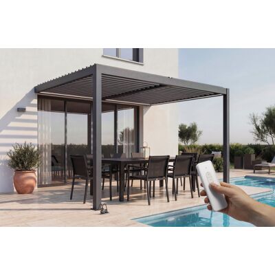 CAZEBOO Pérgola Bioclimática Motorizada Agosta 4x3m Con Iluminación Led, 250cm De Altura - Aluminio Gris CAZEBOO Pérgola Bioclimática Motorizada Agosta 4x3m Con Iluminación Led, 250cm De Altura - Aluminio Gris