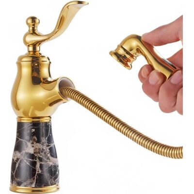 ABYSSE Grifo Monomando Para Lavabo De Encimera Con Cabezal Rociador Extraíble, Agua Fría Y Caliente (marrón, Dorado B Corto) ABYSSE Grifo Monomando Para Lavabo De Encimera Con Cabezal Rociador Extraíble, Agua Fría Y Caliente (marrón, Dorado B Corto)
