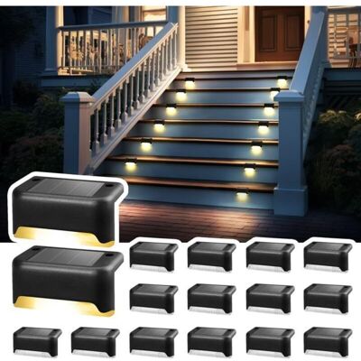 OEM Juego De 16 Luces Solares Para Escaleras Exteriores - Impermeables - Iluminación Led Para Escaleras Exteriores, Peldaños, Vallas, Patios, Canalones, Caminos, Decoración, Negro Y Blanco Cálido [clase E OEM Juego De 16 Luces Solares Para Escaleras Exteriores - Impermeables - Iluminación Led Para Escaleras Exteriores, Peldaños, Vallas, Patios, Canalones, Caminos, Decoración, Negro Y Blanco Cálido [clase E