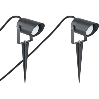 BELIANI Conjunto De 2 Focos Con Piqueta Led Para Exterior Modernos Con Fijación Al Suelo De Aluminio Para Jardín Negro Lussa BELIANI Conjunto De 2 Focos Con Piqueta Led Para Exterior Modernos Con Fijación Al Suelo De Aluminio Para Jardín Negro Lussa