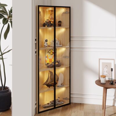 JHY DESIGN Vitrina De Cristal Con Iluminación Led, 62 X 35 X 160 Cm, Exterior De Roble, Tira De Luz Integrada, Vitrina De Cristal Templado Antipolvo, Vitrina Esquinera Con Puerta, Vitrina Para Colecciones, Libre JHY DESIGN Vitrina De Cristal Con Iluminación Led, 62 X 35 X 160 Cm, Exterior De Roble, Tira De Luz Integrada, Vitrina De Cristal Templado Antipolvo, Vitrina Esquinera Con Puerta, Vitrina Para Colecciones, Libre
