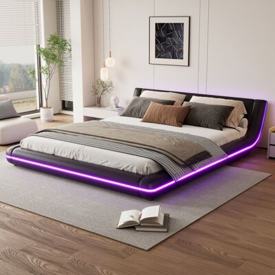 JHY DESIGN (=wx000540aab) Cama Plana De 160 X 200 Cm, Cama A Ras De Suelo, Pu, Iluminación Ambiental Led, Negra JHY DESIGN (=wx000540aab) Cama Plana De 160 X 200 Cm, Cama A Ras De Suelo, Pu, Iluminación Ambiental Led, Negra