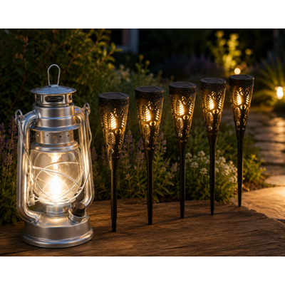 NORTHIX Juego De Faroles Para Exterior (2 Piezas): Farol Led Resistente A Las Tormentas Y Antorcha Solar NORTHIX Juego De Faroles Para Exterior (2 Piezas): Farol Led Resistente A Las Tormentas Y Antorcha Solar