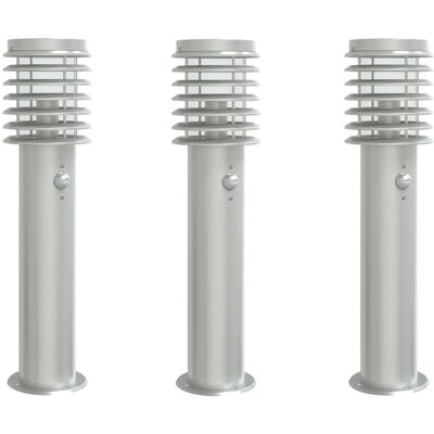 vidaXL Lámpara de suelo exterior con sensor 3 uds acero inoxidable - Plateado vidaXL Lámpara de suelo exterior con sensor 3 uds acero inoxidable - Plateado