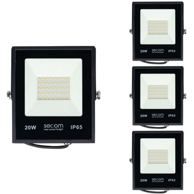 SECOM Pack 4 Proyectores Led Provit 20w 2400lm Ip65 14.5x3x17cm 5700k N SECOM Pack 4 Proyectores Led Provit 20w 2400lm Ip65 14.5x3x17cm 5700k N