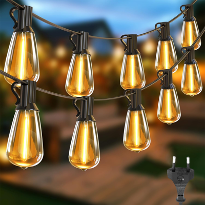 BLACKCUP Cadena De Luces Para Exteriores De 15,2 M, Luz De Jardín Impermeable Ip45 Con 25+1 Bombillas Led St38, Luces De Decoración Navideña (2 Juegos) BLACKCUP Cadena De Luces Para Exteriores De 15,2 M, Luz De Jardín Impermeable Ip45 Con 25+1 Bombillas Led St38, Luces De Decoración Navideña (2 Juegos)