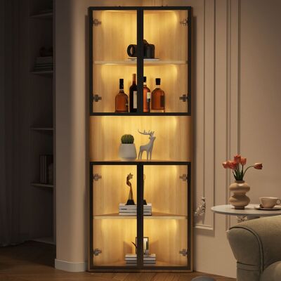 JHY DESIGN Vitrina De Cristal Con Iluminación Led, 62 X 32 X 160 Cm, Exterior De Roble, Tira De Luz Integrada, Vitrina De Cristal Templado Antipolvo, Vitrina Esquinera Con Puerta, Vitrina Para Colecciones, Libre JHY DESIGN Vitrina De Cristal Con Iluminación Led, 62 X 32 X 160 Cm, Exterior De Roble, Tira De Luz Integrada, Vitrina De Cristal Templado Antipolvo, Vitrina Esquinera Con Puerta, Vitrina Para Colecciones, Libre