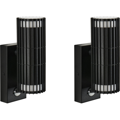 BELIANI Conjunto De 2 Lámparas De Pared Exterior Con Sensor De Movimiento Iluminación Moderna De Aluminio Negro Ernan BELIANI Conjunto De 2 Lámparas De Pared Exterior Con Sensor De Movimiento Iluminación Moderna De Aluminio Negro Ernan