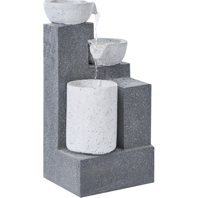 BELIANI Fuente Exterior Cascada Con Tres Cuencos Iluminación Led Con Enchufe De Resina Gris Nagami BELIANI Fuente Exterior Cascada Con Tres Cuencos Iluminación Led Con Enchufe De Resina Gris Nagami
