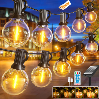 LZBARGON Cadena De Luz Solar Para Exteriores De 7 M, Lámpara Solar De Jardín Con Control Remoto Y 10 Bombillas Led G40, 8 Modos, Temporizador, Carga Usb, Ip44 LZBARGON Cadena De Luz Solar Para Exteriores De 7 M, Lámpara Solar De Jardín Con Control Remoto Y 10 Bombillas Led G40, 8 Modos, Temporizador, Carga Usb, Ip44