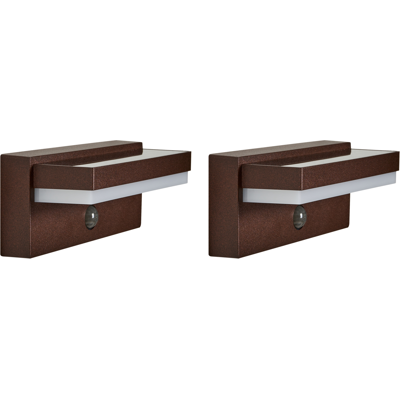 BELIANI Conjunto De 2 Lámparas Led De Pared Exterior Con Sensor De Movimiento Cable Usb Iluminación Moderna De Aluminio Marrón Droma BELIANI Conjunto De 2 Lámparas Led De Pared Exterior Con Sensor De Movimiento Cable Usb Iluminación Moderna De Aluminio Marrón Droma