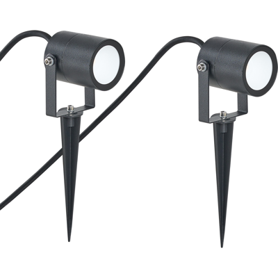 BELIANI Conjunto De 2 Focos Con Piqueta Led Para Exterior Modernos Con Fijación Al Suelo De Aluminio Para Jardín Negro Ewes BELIANI Conjunto De 2 Focos Con Piqueta Led Para Exterior Modernos Con Fijación Al Suelo De Aluminio Para Jardín Negro Ewes